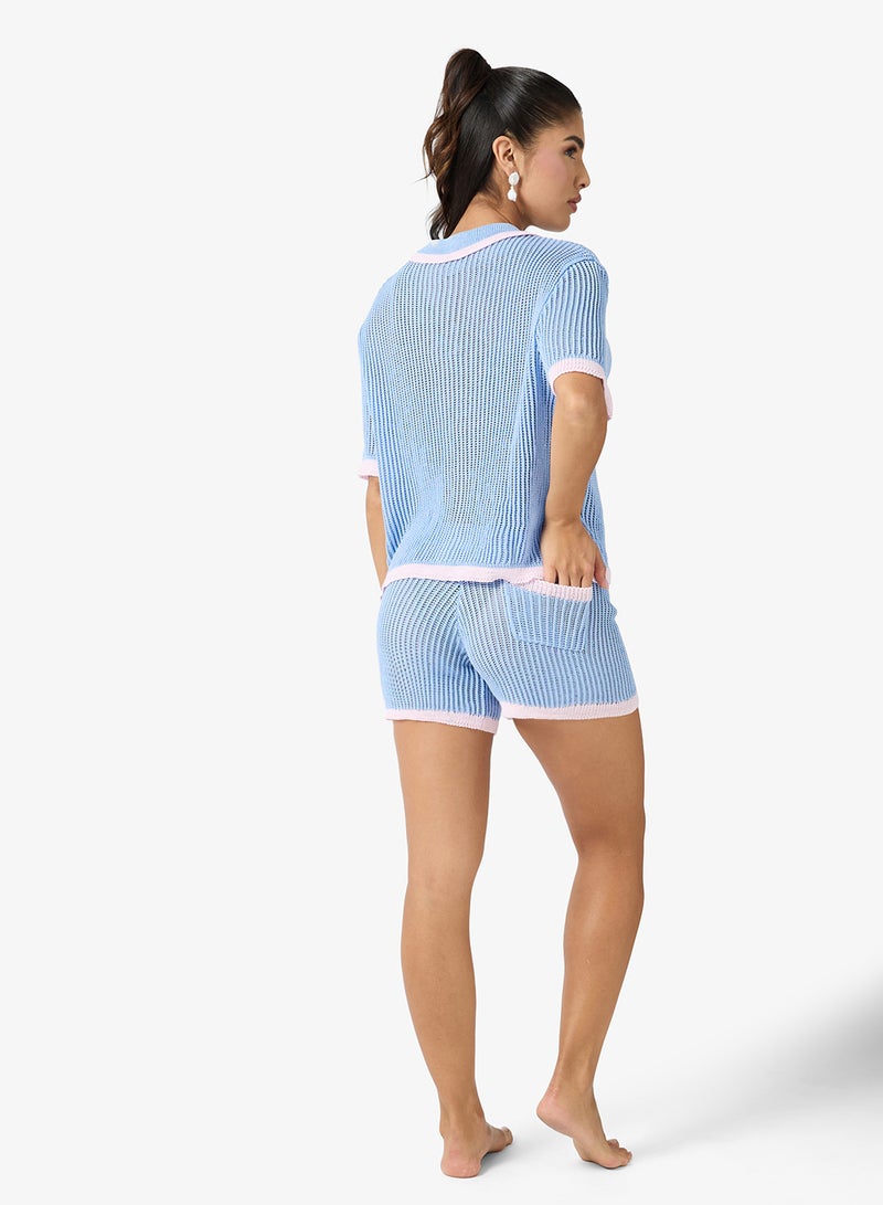 Ginger Crochet Button Down Shirt & Short Set - Image 2